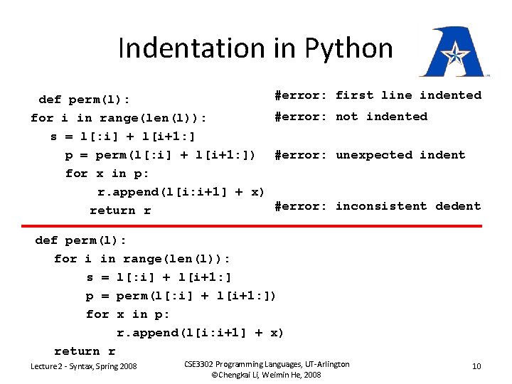 Indentation in Python def perm(l): for i in range(len(l)): s = l[: i] +