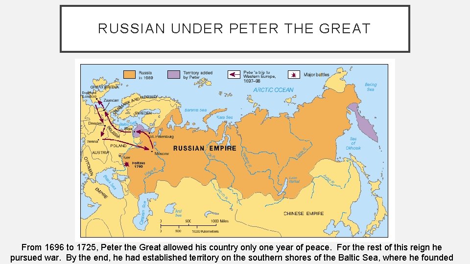 RUSSIAN UNDER PETER THE GREAT From 1696 to 1725, Peter the Great allowed his
