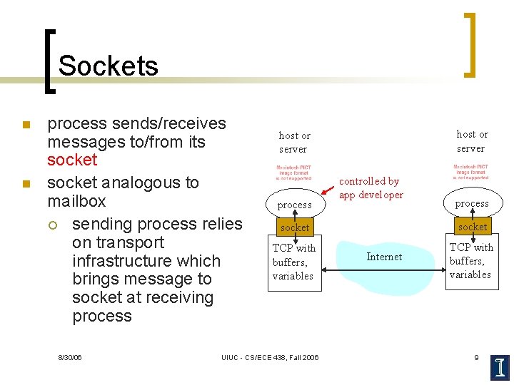 Sockets n n process sends/receives messages to/from its socket analogous to mailbox ¡ sending