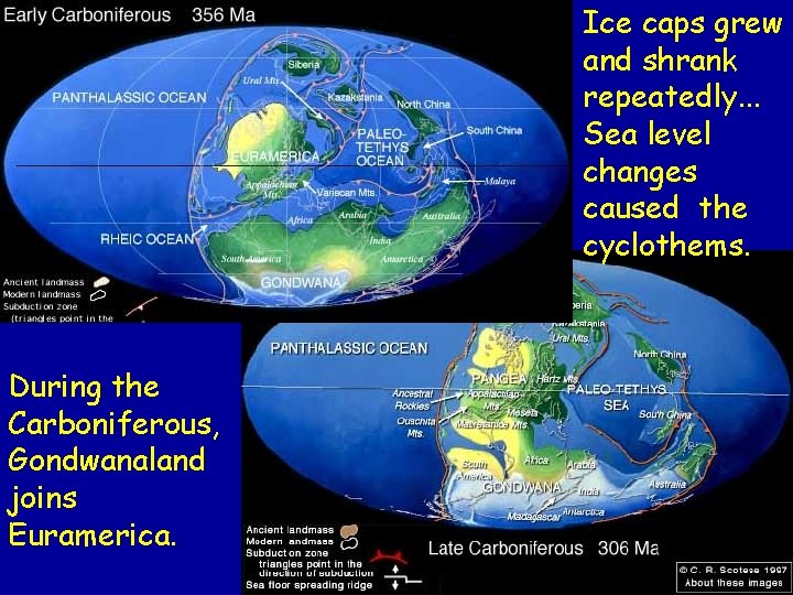 Ice caps grew and shrank repeatedly. . . Sea level changes caused the cyclothems.