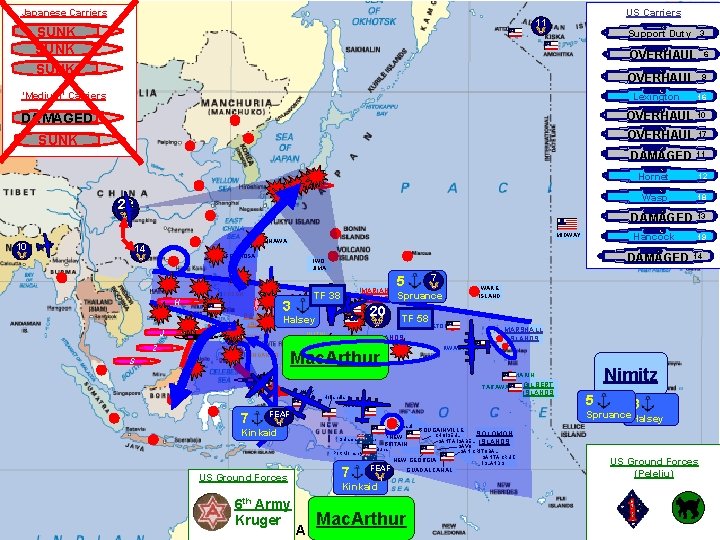 Japanese Carriers US Carriers 11 Aircraft Losses Shokaku SUNK Support Duty 33 Saratoga OVERHAUL