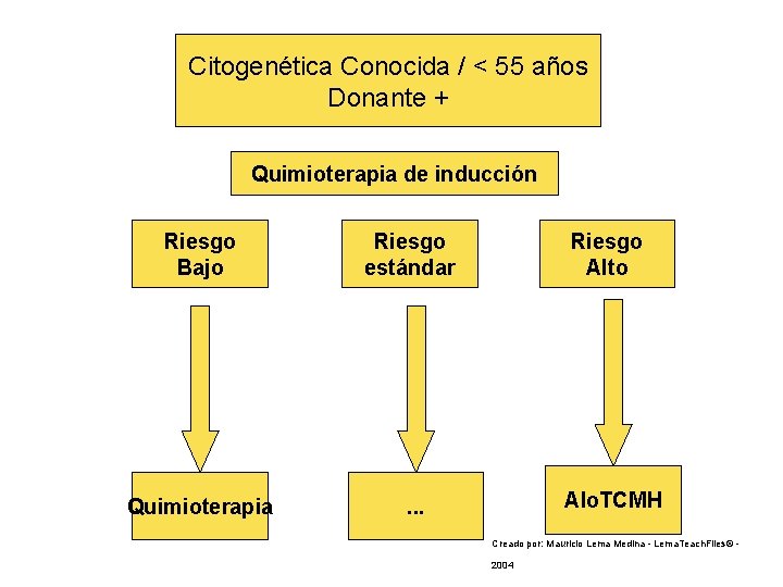 Citogenética Conocida / < 55 años Donante + Quimioterapia de inducción Riesgo Bajo Riesgo