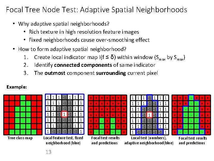 Focal Tree Node Test: Adaptive Spatial Neighborhoods • Why adaptive spatial neighborhoods? • Rich
