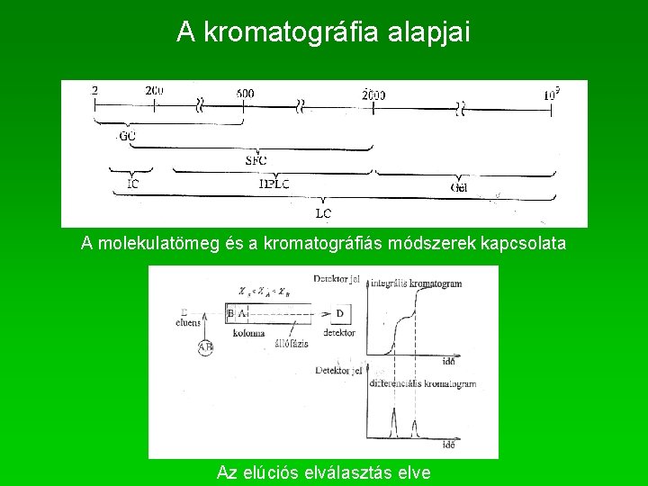 A kromatográfia alapjai A molekulatömeg és a kromatográfiás módszerek kapcsolata Az elúciós elválasztás elve