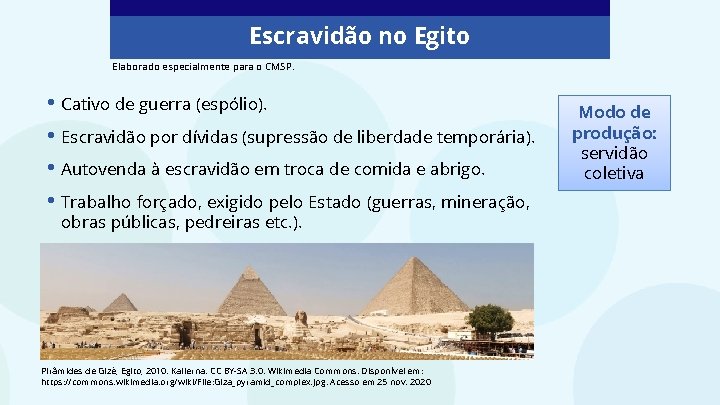 Escravidão no Egito Elaborado especialmente para o CMSP. • Cativo de guerra (espólio). •