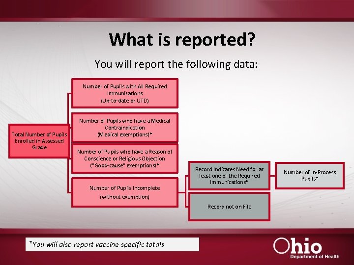 What is reported? You will report the following data: Number of Pupils with All