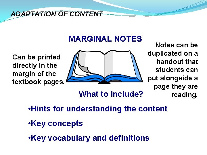 ADAPTATION OF CONTENT MARGINAL NOTES Can be printed directly in the margin of the