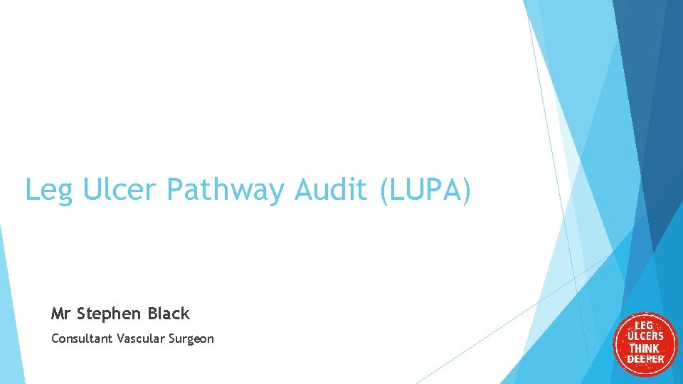 Leg Ulcer Pathway Audit (LUPA) Mr Stephen Black Consultant Vascular Surgeon 