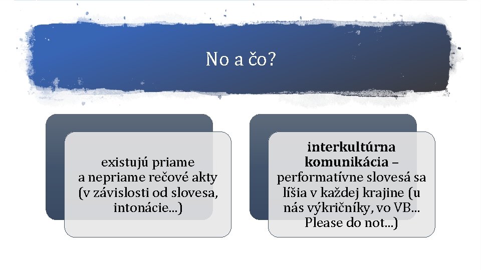 No a čo? existujú priame a nepriame rečové akty (v závislosti od slovesa, intonácie.