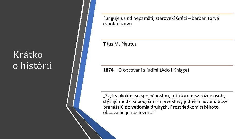 Funguje už od nepamäti, starovekí Gréci – barbari (prvé etnofaulizmy) Titus M. Plautus Krátko