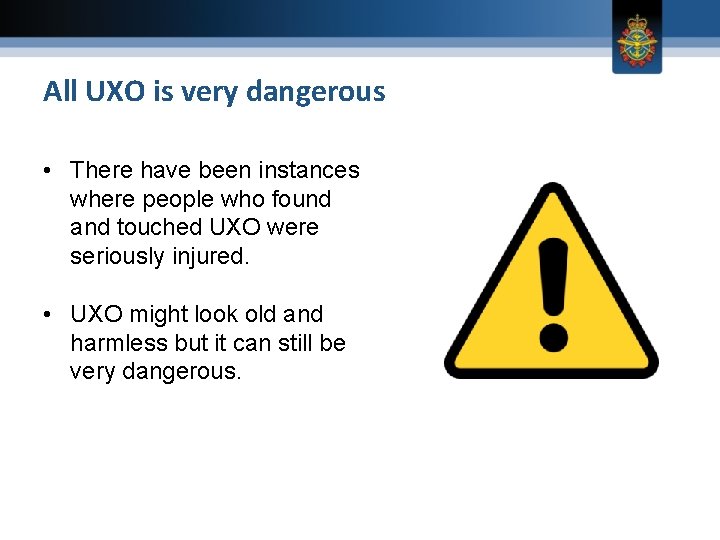 All UXO is very dangerous • There have been instances where people who found