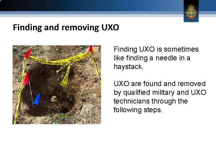 Finding and removing UXO Finding UXO is sometimes like finding a needle in a