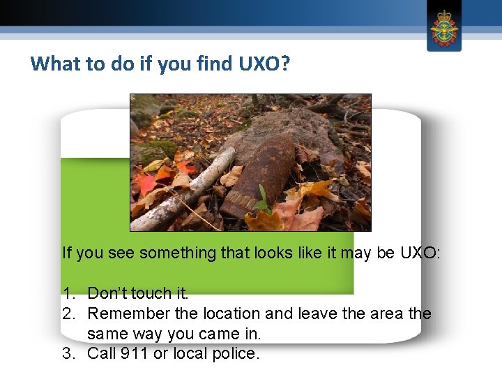 What to do if you find UXO? If you see something that looks like