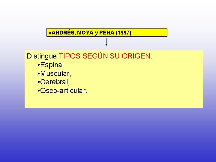 ·ANDRÉS, MOYA y PEÑA (1997) Distingue TIPOS SEGÚN SU ORIGEN: • Espinal • Muscular,