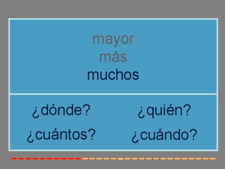 mayor más muchos ¿dónde? ¿quién? ¿cuántos? ¿cuándo? mayor más muchos ¿dónde? ¿quién? ¿cuántos? ¿cuándo?