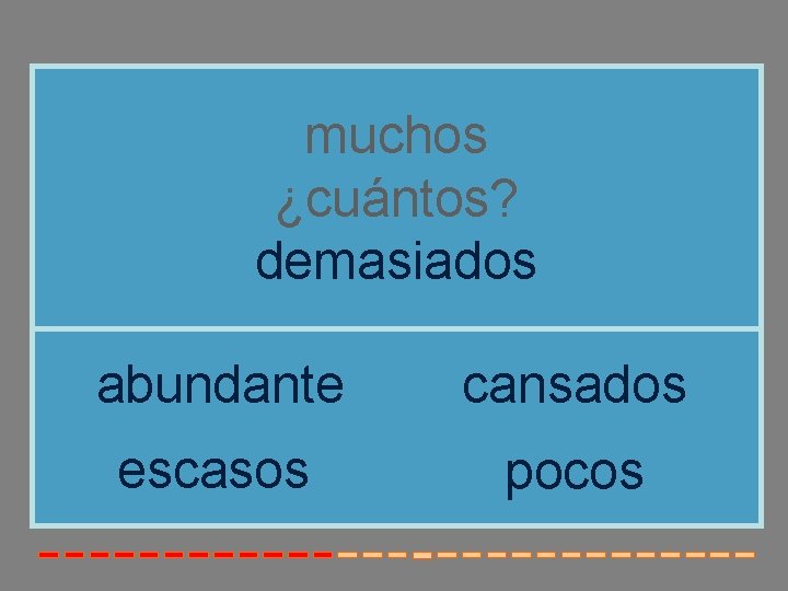 muchos ¿cuántos? demasiados abundante cansados escasos pocos muchos ¿cuántos? demasiados abundante cansados escasos pocos