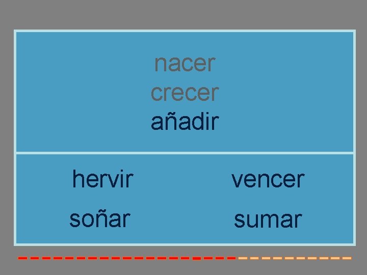 nacer crecer añadir hervir vencer soñar sumar nacer crecer añadir hervir vencer soñar sumar