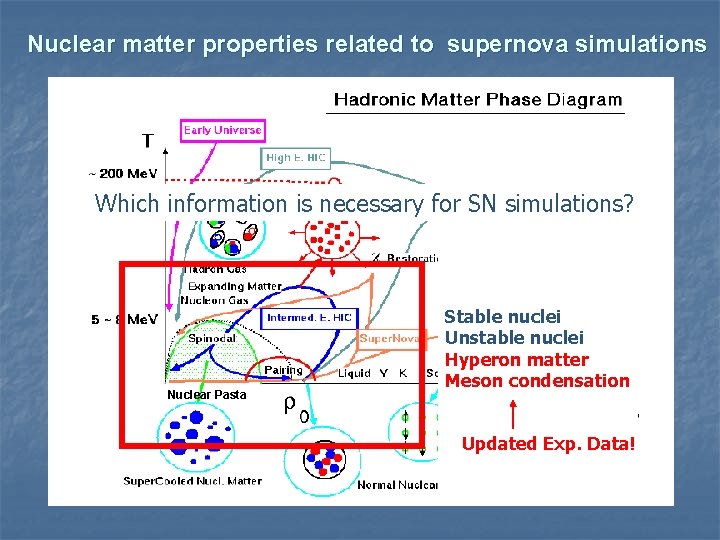 Nuclear matter properties related to supernova simulations Which information is necessary for SN simulations?