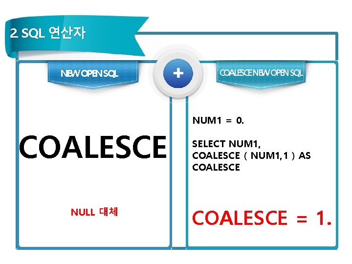 2. SQL 연산자 NEW OPEN SQL COALESCE NULL 대체 COALESCENEWOPENSQL NUM 1 = 0.