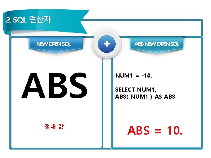 2. SQL 연산자 NEW OPEN SQL ABS 절대 값 ABS NEW OPEN SQL NUM