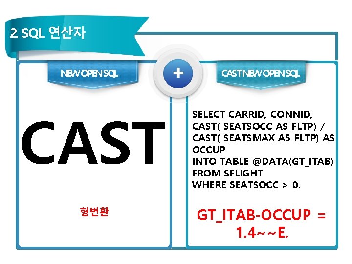 2. SQL 연산자 NEW OPEN SQL CAST 형변환 CAST NEW OPEN SQL SELECT CARRID,