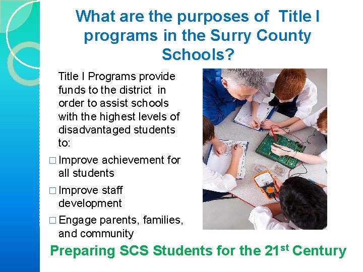 What are the purposes of Title I programs in the Surry County Schools? Title