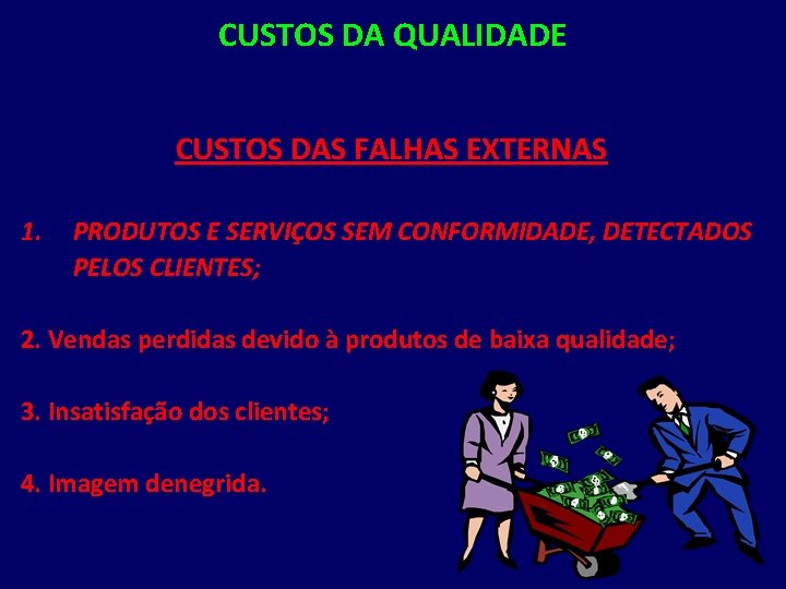 CUSTOS DA QUALIDADE CUSTOS DAS FALHAS EXTERNAS 1. PRODUTOS E SERVIÇOS SEM CONFORMIDADE, DETECTADOS