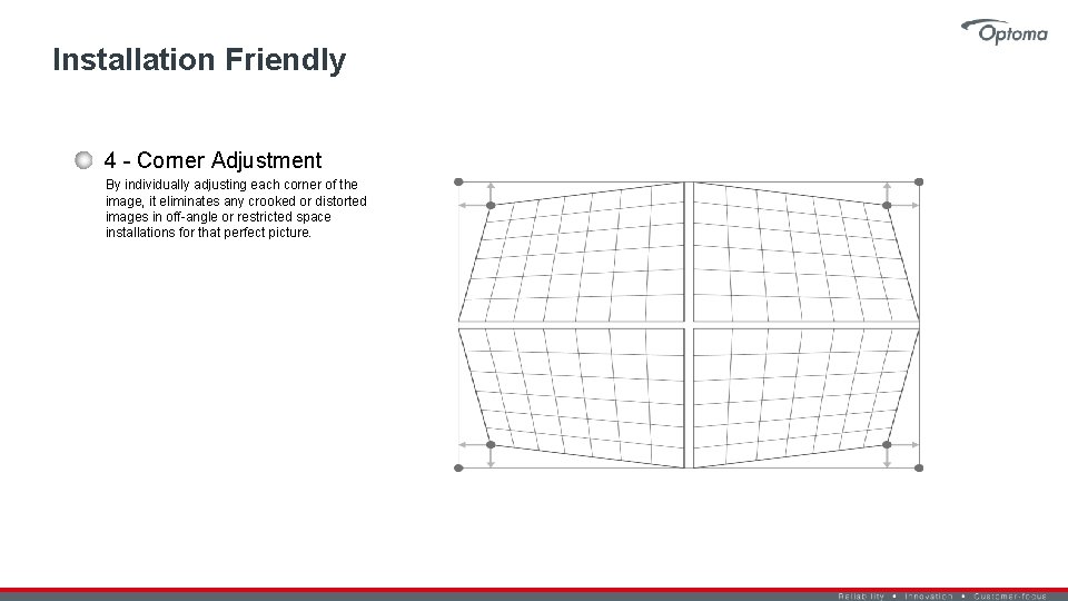 Installation Friendly 4 - Corner Adjustment By individually adjusting each corner of the image,