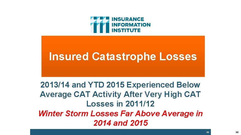 Insured Catastrophe Losses 2013/14 and YTD 2015 Experienced Below Average CAT Activity After Very