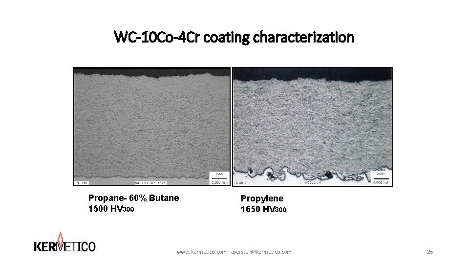 WC-10 Co-4 Cr coating characterization Propane- 60% Butane 1500 HV 300 Propylene 1650 HV WC-10 Co-4 Cr coating characterization Propane- 60% Butane 1500 HV 300 Propylene 1650 HV