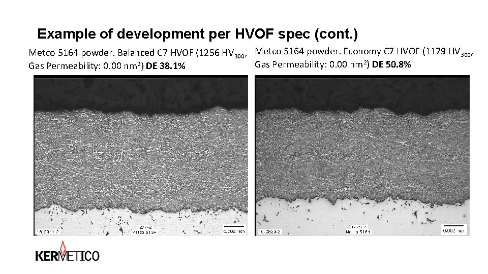 Example of development per HVOF spec (cont. ) Metco 5164 powder. Balanced C 7 Example of development per HVOF spec (cont. ) Metco 5164 powder. Balanced C 7