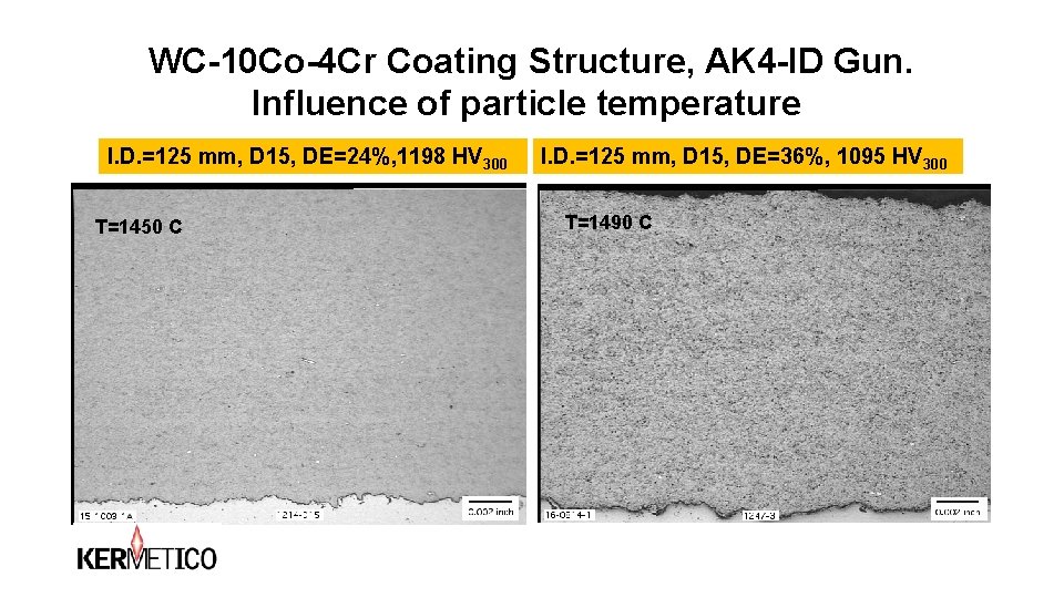 WC-10 Co-4 Cr Coating Structure, AK 4 -ID Gun. Influence of particle temperature I. WC-10 Co-4 Cr Coating Structure, AK 4 -ID Gun. Influence of particle temperature I.