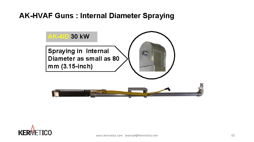 AK-HVAF Guns : Internal Diameter Spraying AK-4 ID 30 k. W Spraying in Internal AK-HVAF Guns : Internal Diameter Spraying AK-4 ID 30 k. W Spraying in Internal