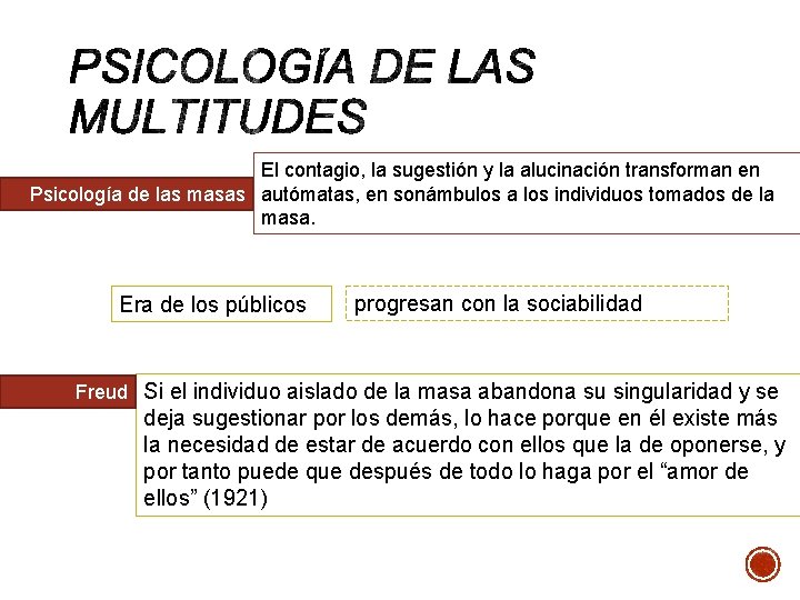 El contagio, la sugestión y la alucinación transforman en Psicología de las masas autómatas,