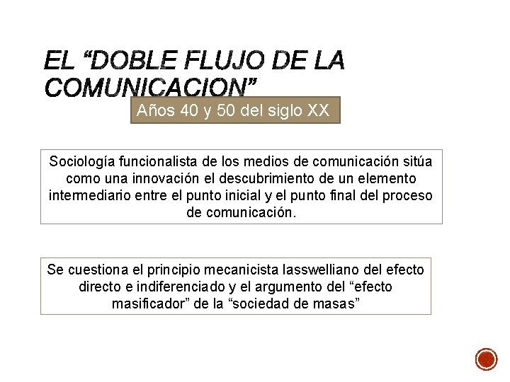 Años 40 y 50 del siglo XX Sociología funcionalista de los medios de comunicación