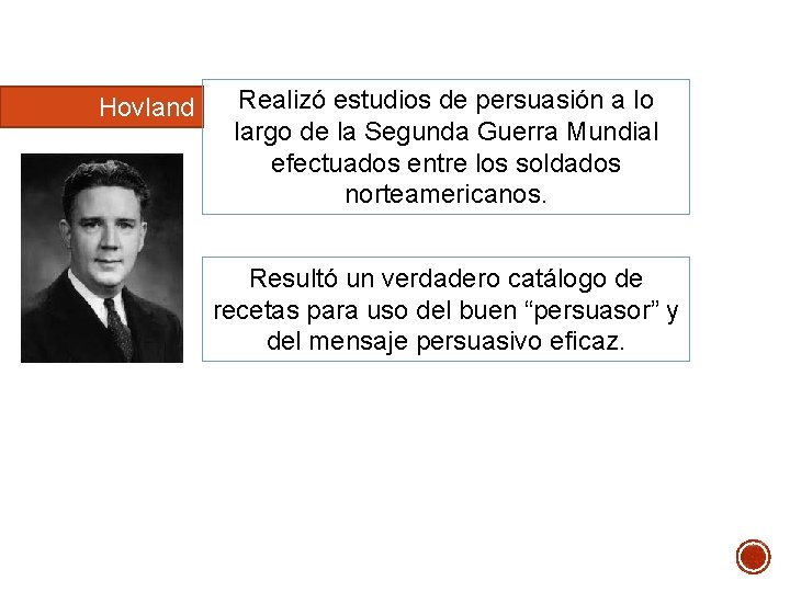 Hovland Realizó estudios de persuasión a lo largo de la Segunda Guerra Mundial efectuados