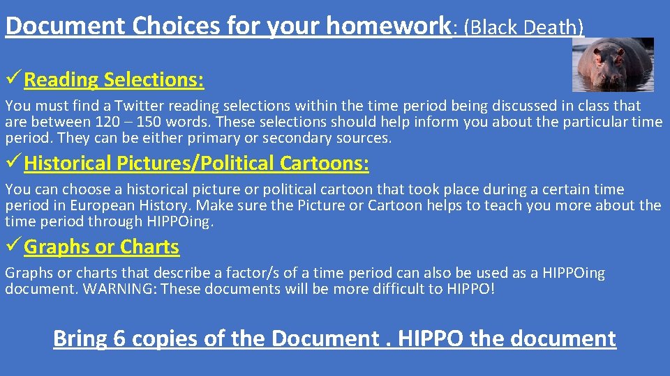 Document Choices for your homework: (Black Death) ü Reading Selections: You must find a