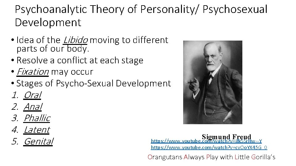 Psychoanalytic Theory of Personality/ Psychosexual Development • Idea of the Libido moving to different Psychoanalytic Theory of Personality/ Psychosexual Development • Idea of the Libido moving to different