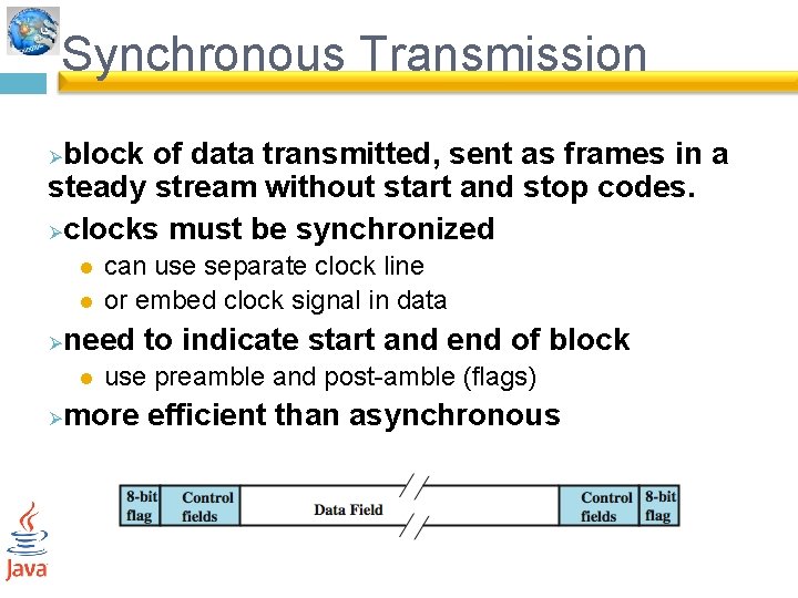 Synchronous Transmission block of data transmitted, sent as frames in a steady stream without