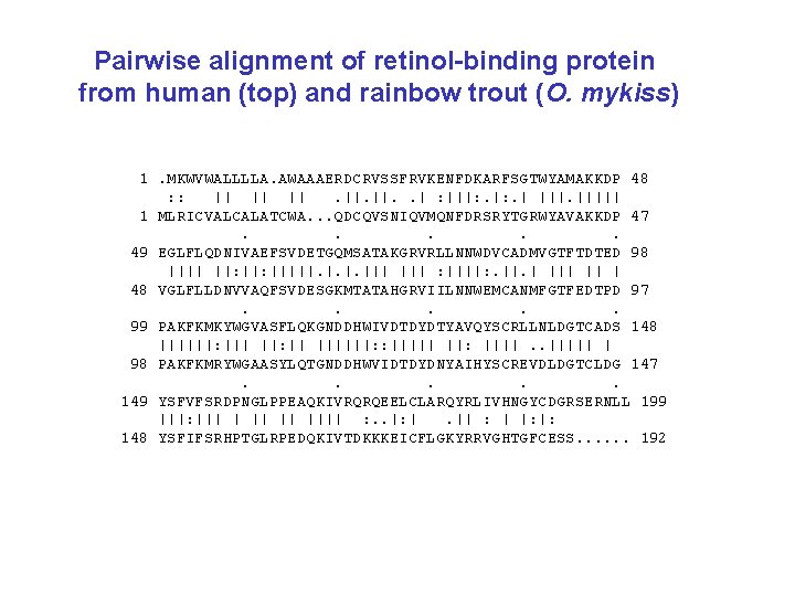 Pairwise alignment of retinol-binding protein from human (top) and rainbow trout (O. mykiss) 1.