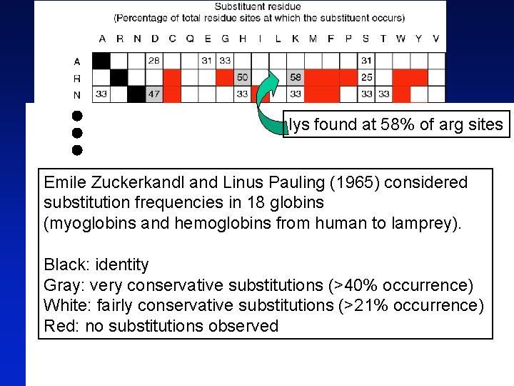 lys found at 58% of arg sites Emile Zuckerkandl and Linus Pauling (1965) considered