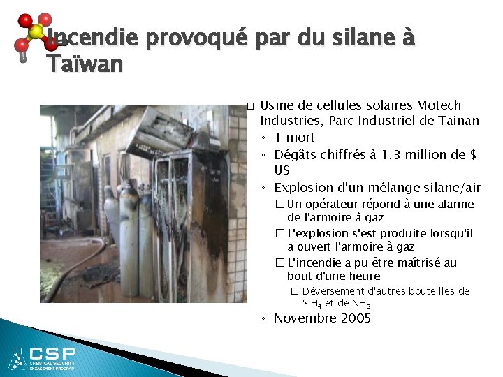 Incendie provoqué par du silane à Taïwan � Usine de cellules solaires Motech Industries,