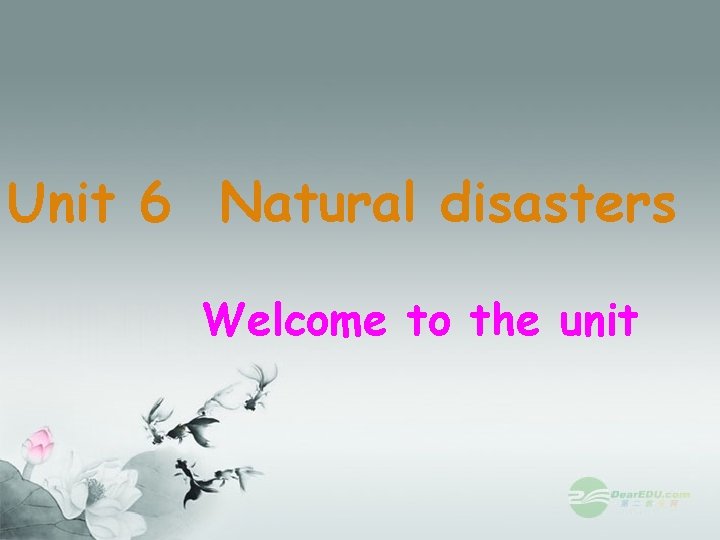 Unit 6 Natural disasters Welcome to the unit 