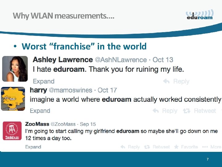 Why WLAN measurements…. • Worst “franchise” in the world 7 