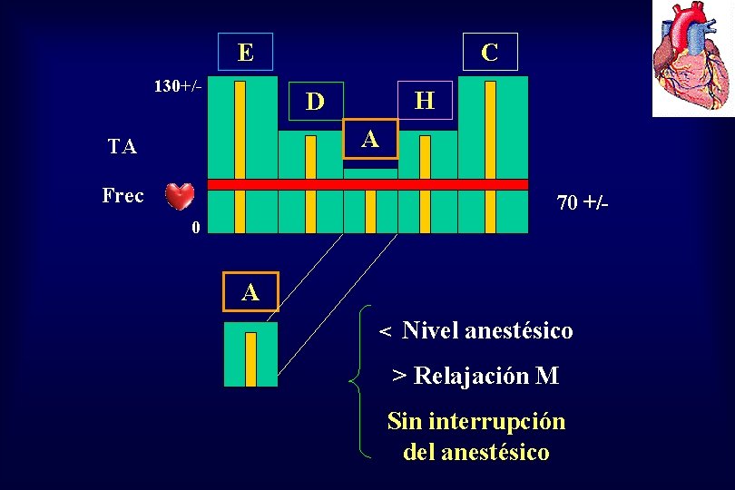 E 130+/- C H D A TA Frec 70 +/0 A < Nivel anestésico