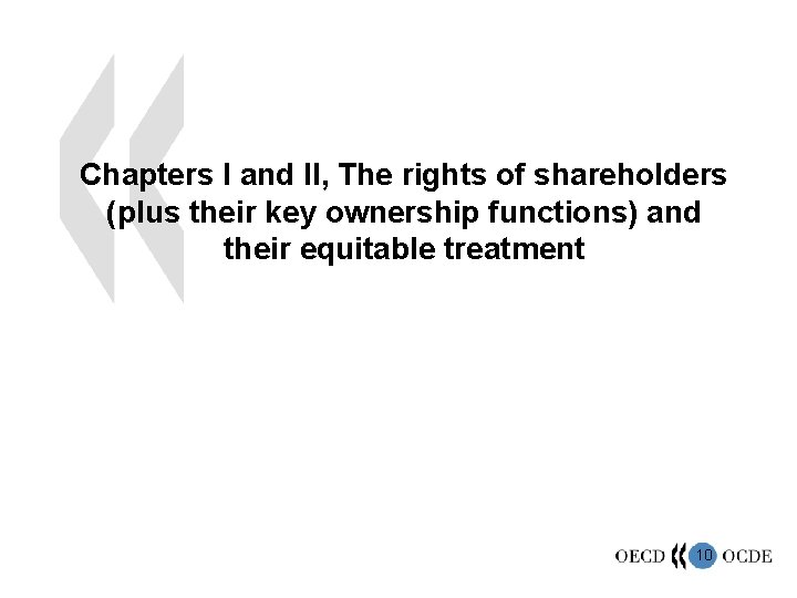 Chapters I and II, The rights of shareholders (plus their key ownership functions) and