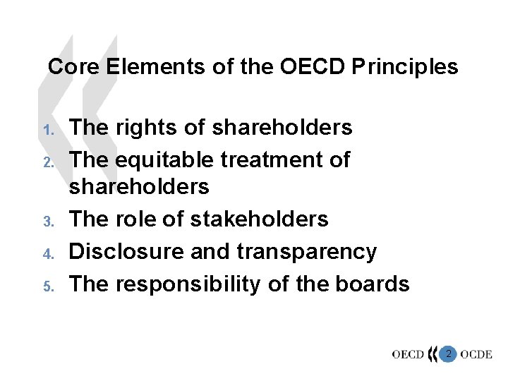Core Elements of the OECD Principles 1. 2. 3. 4. 5. The rights of
