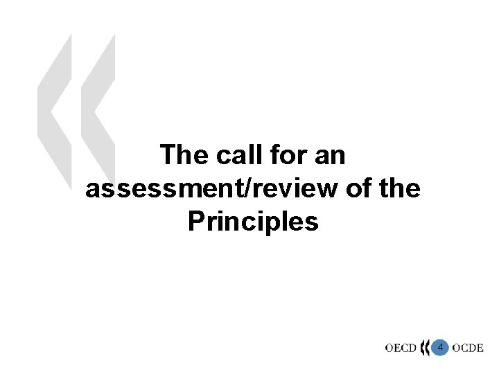 The call for an assessment/review of the Principles 4 