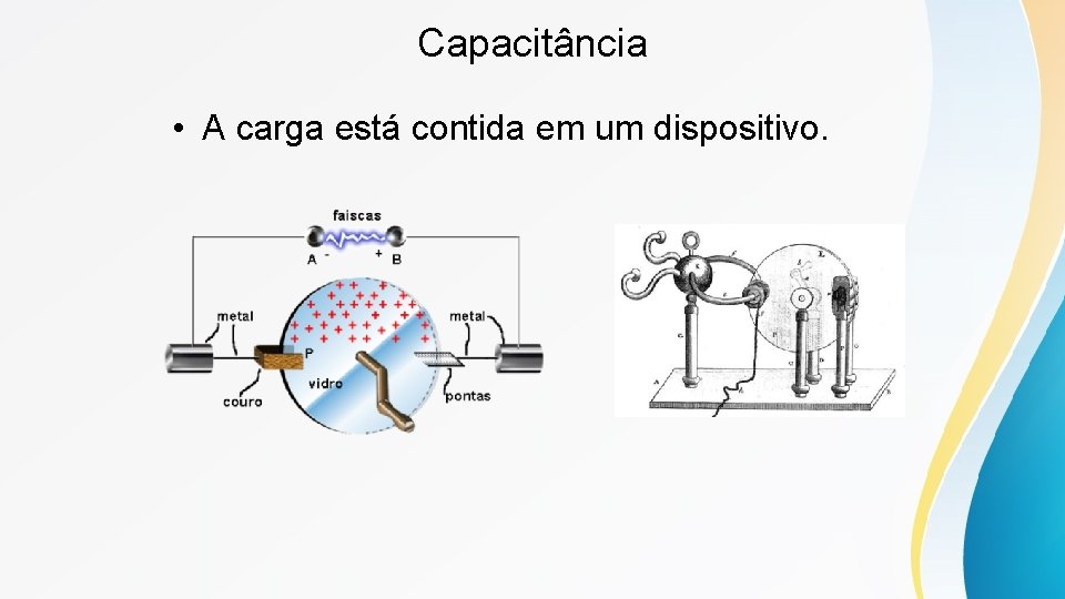 Capacitância • A carga está contida em um dispositivo. 