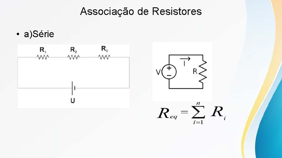Associação de Resistores • a)Série Associação de Resistores • a)Série